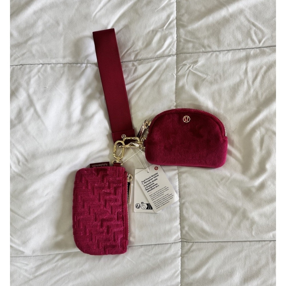 New Lululemon Dual Pouch Wristlet Wallet *L Monogram Velvet BRML Pink Sold out